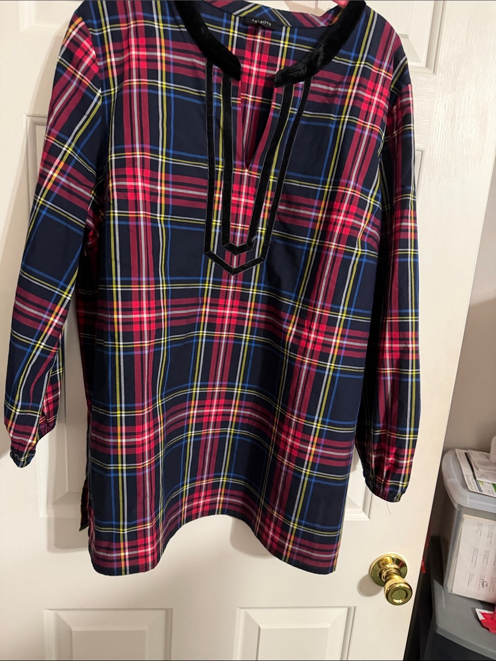 Talbots Navy Plaid Tunic with Red andYellow Stripes